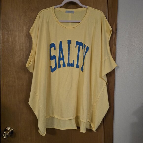 Free People X Ragabond Salty Shasta Tee Womens XL Oversized Yellow EUC - Picture 2 of 5